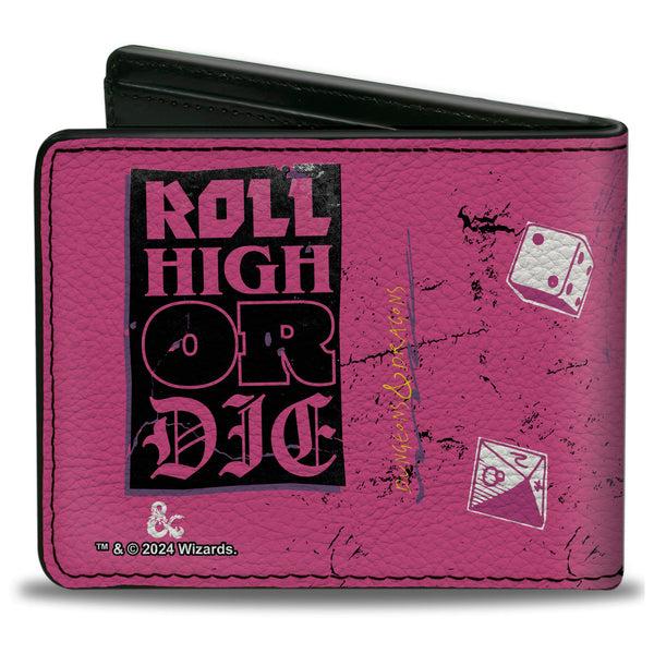 Buckle-Down Bi-Fold Wallet - Dungeons & Dragons ROLL HIGH OR DIE Pinks/Purples/Black/White