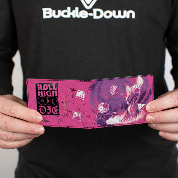 Buckle-Down Bi-Fold Wallet - Dungeons & Dragons ROLL HIGH OR DIE Pinks/Purples/Black/White