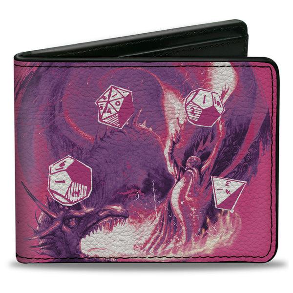 Buckle-Down Bi-Fold Wallet - Dungeons & Dragons ROLL HIGH OR DIE Pinks/Purples/Black/White