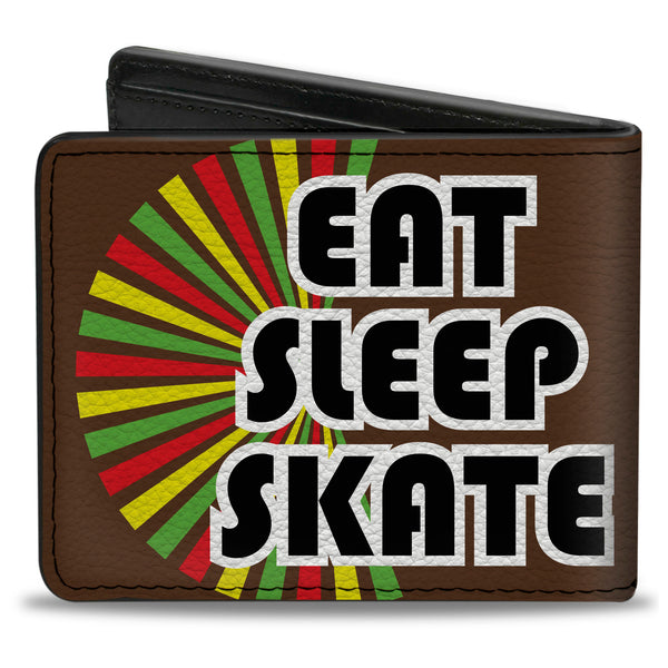 Buckle-Down Bi-Fold Wallet - EAT SLEEP SKATE Brown Rasta Burst