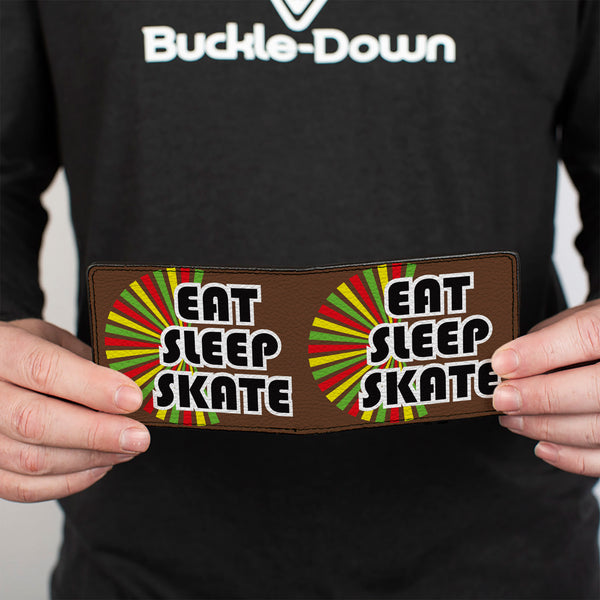 Buckle-Down Bi-Fold Wallet - EAT SLEEP SKATE Brown Rasta Burst
