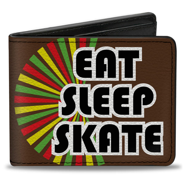Buckle-Down Bi-Fold Wallet - EAT SLEEP SKATE Brown Rasta Burst