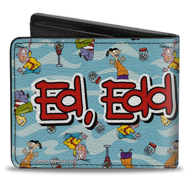 Buckle-Down Bi-Fold Wallet - ED EDD N EDDY Title Logo And Character Poses Scattered Blues