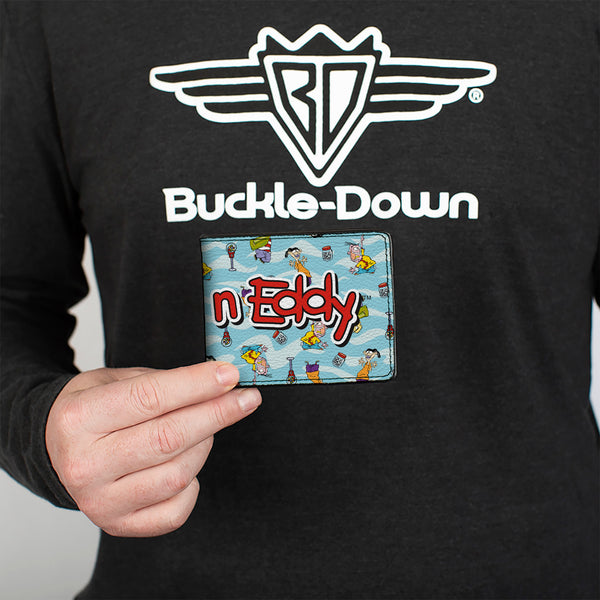 Buckle-Down Bi-Fold Wallet - ED EDD N EDDY Title Logo And Character Poses Scattered Blues