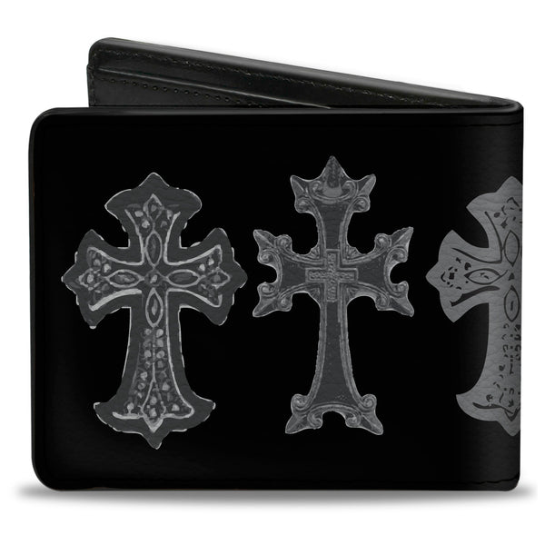 Buckle-Down Bi-Fold Wallet - Elegant Crosses Black Grays