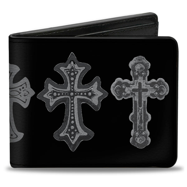 Buckle-Down Bi-Fold Wallet - Elegant Crosses Black Grays