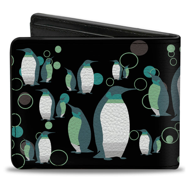 Buckle-Down Bi-Fold Wallet - Emperor Penguins W Bubbles Black Gray Turqs