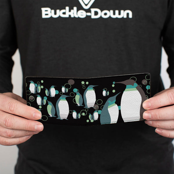 Buckle-Down Bi-Fold Wallet - Emperor Penguins W Bubbles Black Gray Turqs