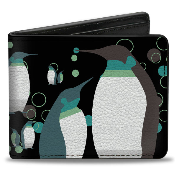 Buckle-Down Bi-Fold Wallet - Emperor Penguins w Bubbles Black Gray Turqs