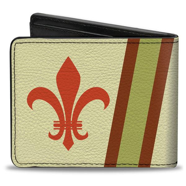 Buckle-Down Bi-Fold Wallet - Fleur-de-Lis2 Stripes Tan Orange Brown Green