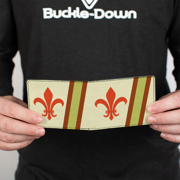 Buckle-Down Bi-Fold Wallet - Fleur-de-Lis2 Stripes Tan Orange Brown Green
