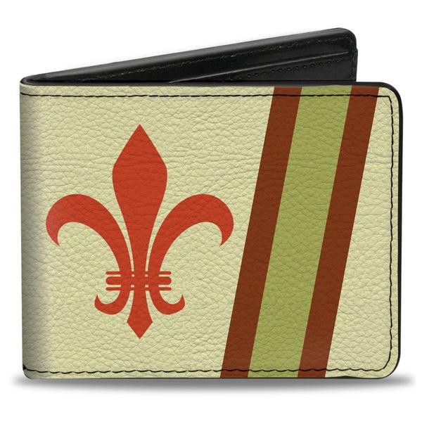 Buckle-Down Bi-Fold Wallet - Fleur-de-Lis2 Stripes Tan Orange Brown Green