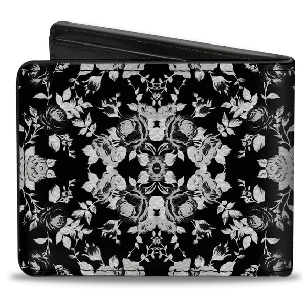 Buckle-Down Bi-Fold Wallet - Floral Collage Black Gray White