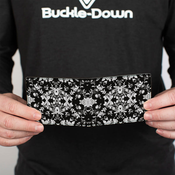 Buckle-Down Bi-Fold Wallet - Floral Collage Black Gray White