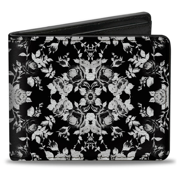 Buckle-Down Bi-Fold Wallet - Floral Collage Black Gray White