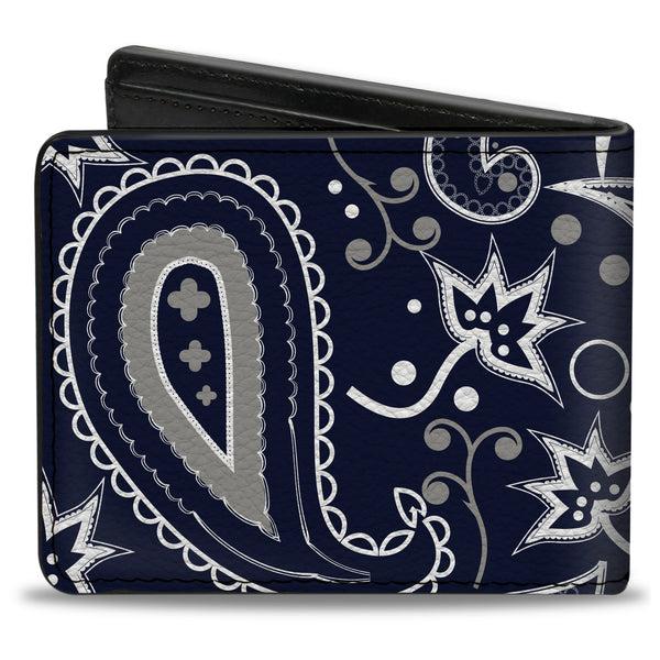 Buckle-Down Bi-Fold Wallet - Floral Paisley3 Blue White Gray