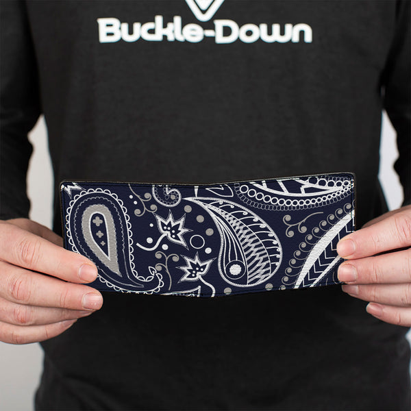 Buckle-Down Bi-Fold Wallet - Floral Paisley3 Blue White Gray