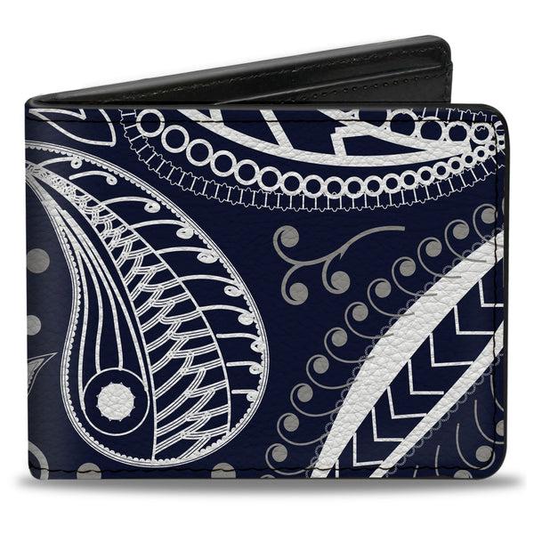 Buckle-Down Bi-Fold Wallet - Floral Paisley3 Blue White Gray