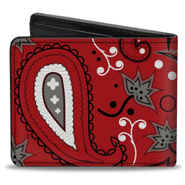 Buckle-Down Bi-Fold Wallet - Floral Paisley3 Red Black Gray White