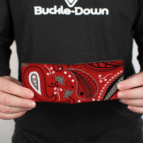 Buckle-Down Bi-Fold Wallet - Floral Paisley3 Red Black Gray White