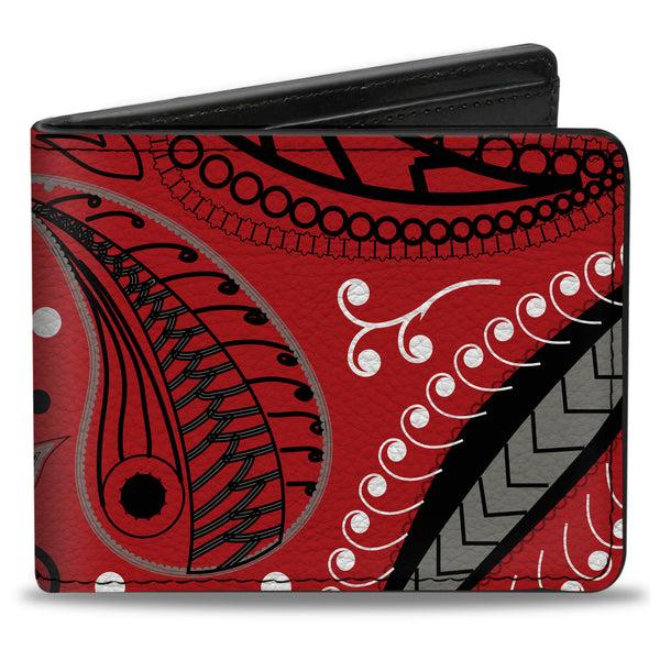 Buckle-Down Bi-Fold Wallet - Floral Paisley3 Red Black Gray White