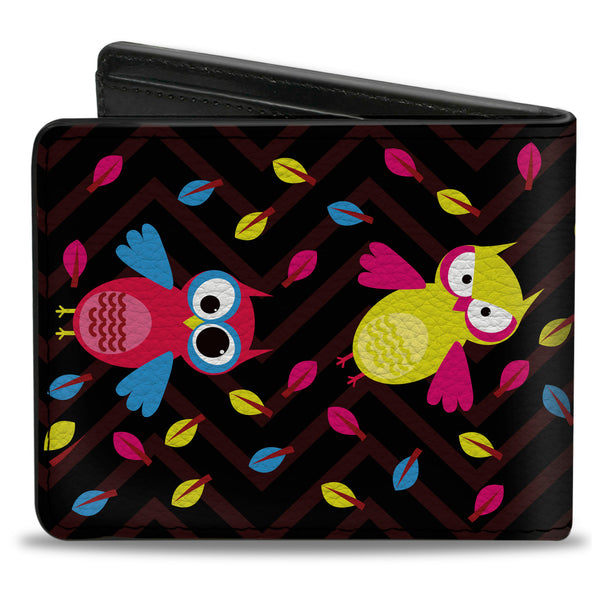 Buckle-Down Bi-Fold Wallet - Flying Owls W Leaves Black Multi Color
