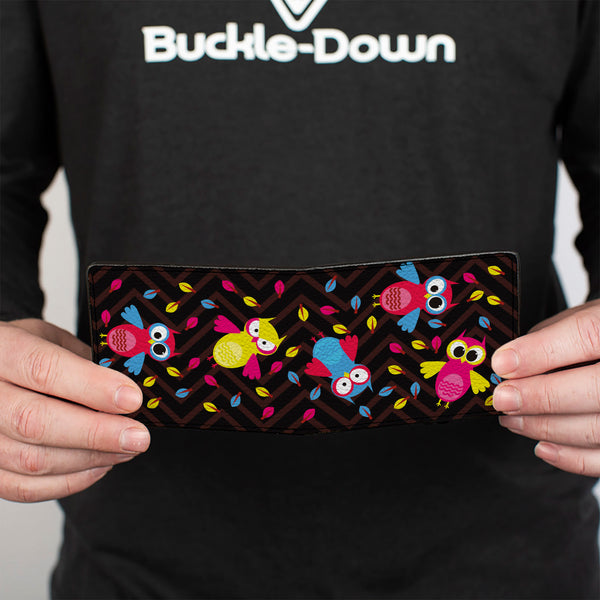 Buckle-Down Bi-Fold Wallet - Flying Owls W Leaves Black Multi Color