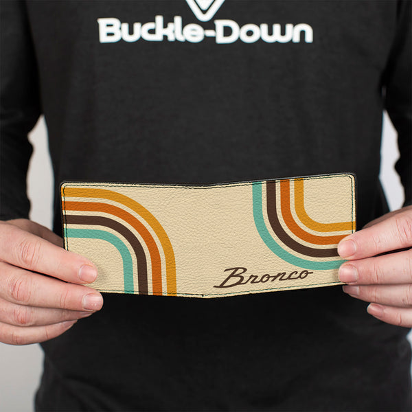 Buckle-Down Bi-Fold Wallet - Ford BRONCO Script Lines Beige/Brown/Blue/Orange