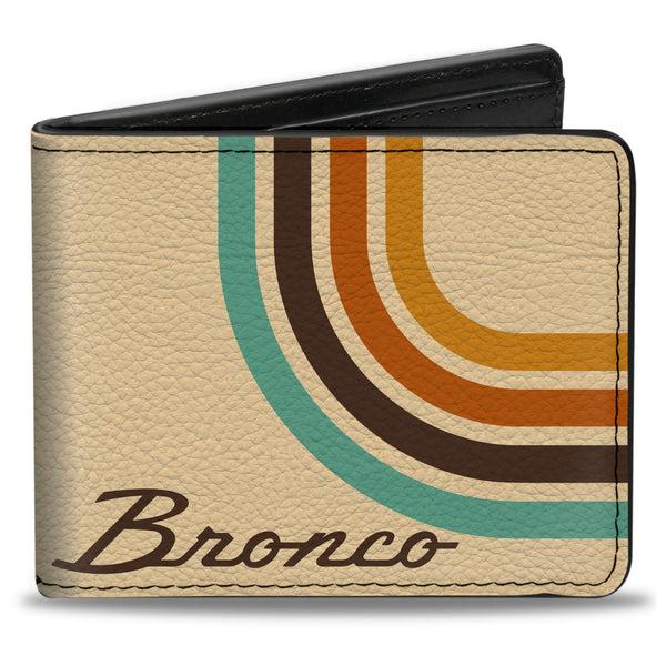 Buckle-Down Bi-Fold Wallet - Ford BRONCO Script Lines Beige/Brown/Blue/Orange