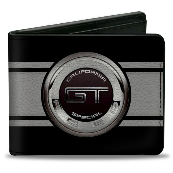 Buckle-Down Bi-Fold Wallet - FORD GT CALIFORNIA SPECIAL Emblem Stripe Black Gray Silvers