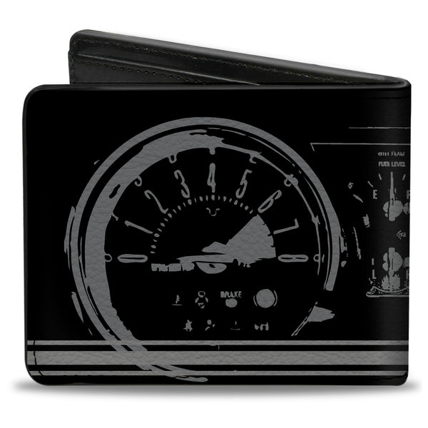 Buckle-Down Bi-Fold Wallet - Ford Mustang 1965 Control Panel Black Silver Red