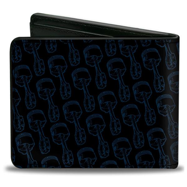 Buckle-Down Bi-Fold Wallet - FORD Oval Stripe Piston Repeat Black Blue White