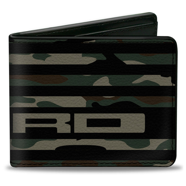 Buckle-Down Bi-Fold Wallet - FORD Script Americana Flag Weathered Camo Olive Black Tan