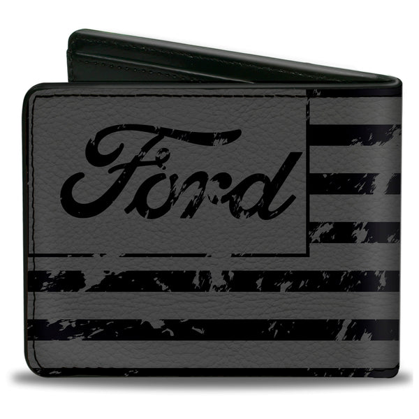 Buckle-Down Bi-Fold Wallet - FORD Script Americana Flag Weathered Gray Black