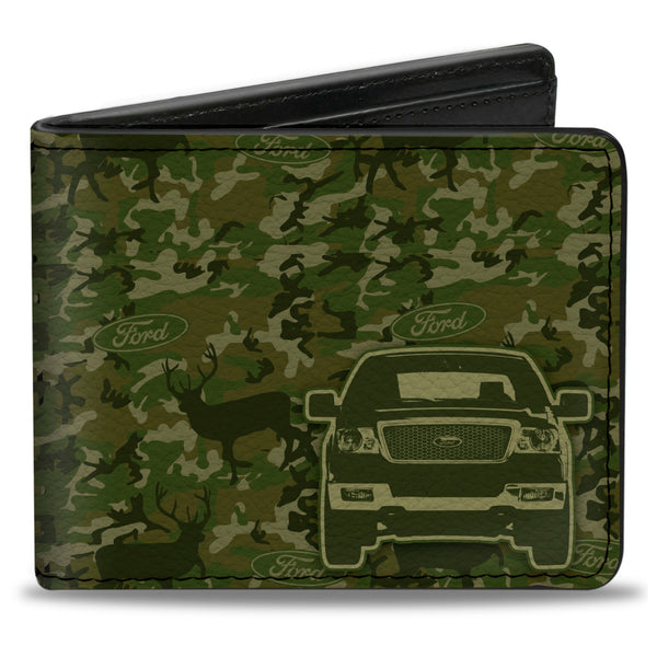 Buckle-Down Bi-Fold Wallet - Ford Truck + WORKS HARD PLAYS HARDER Deer Hunter Camo Olive