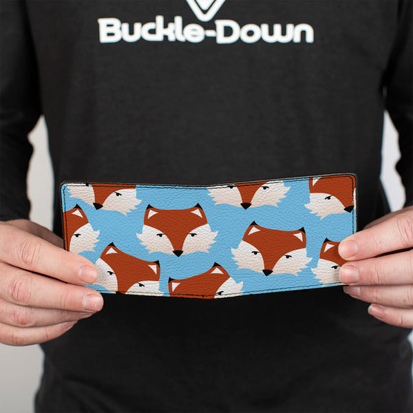 Buckle-Down Bi-Fold Wallet - Fox Face Scattered Sky Blue