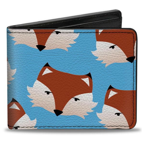 Buckle-Down Bi-Fold Wallet - Fox Face Scattered Sky Blue
