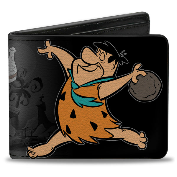 Buckle-Down Bi-Fold Wallet - Fred Bowling Pose + BEDROCK BOWL Bowling Pins Black Grays