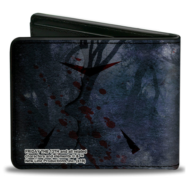 Buckle-Down Bi-Fold Wallet - Friday The 13th WELCOME TO CAMP CRYSTAL LAKE Sign Trees Grays Blood Splatter