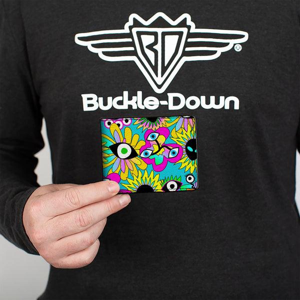 Buckle-Down Bi-Fold Wallet - Funky Alien Flowers Aqua Blue/Multi Color