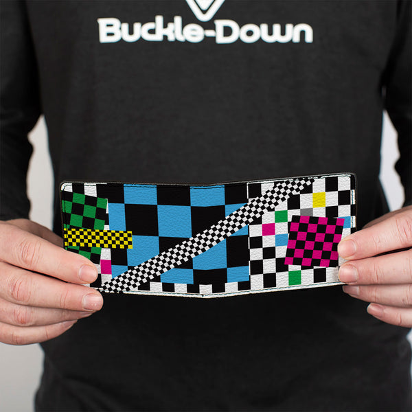 Buckle-Down Bi-Fold Wallet - Funky Checkers Black White Neon