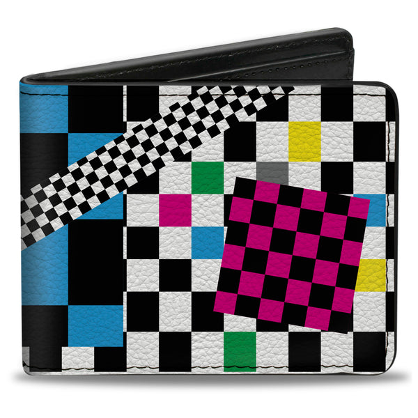Buckle-Down Bi-Fold Wallet - Funky Checkers Black White Neon