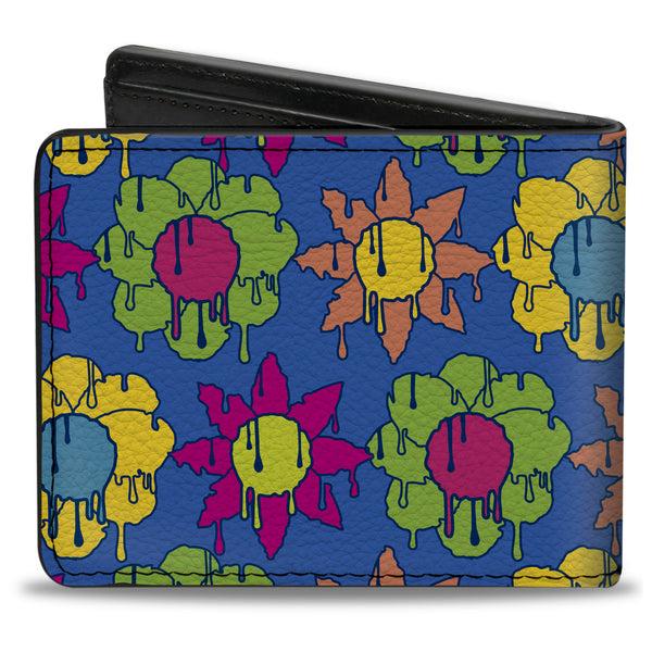 Buckle-Down Bi-Fold Wallet - Funky Flower Drip Blue/Multi Color