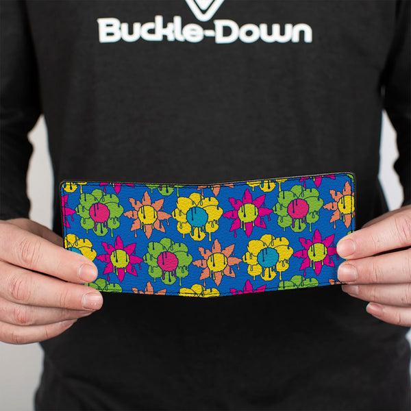 Buckle-Down Bi-Fold Wallet - Funky Flower Drip Blue/Multi Color