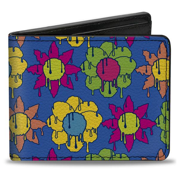 Buckle-Down Bi-Fold Wallet - Funky Flower Drip Blue/Multi Color