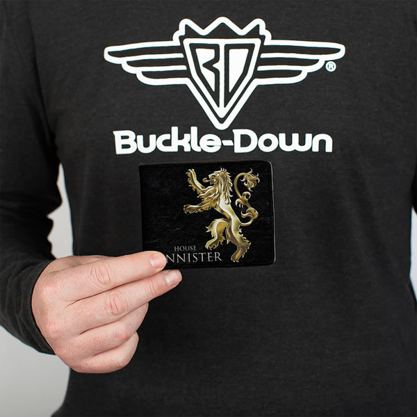 Buckle-Down Bi-Fold Wallet - Game Of Thrones HOUSE LANNISTER Rampant Lion Sigil Black Golds