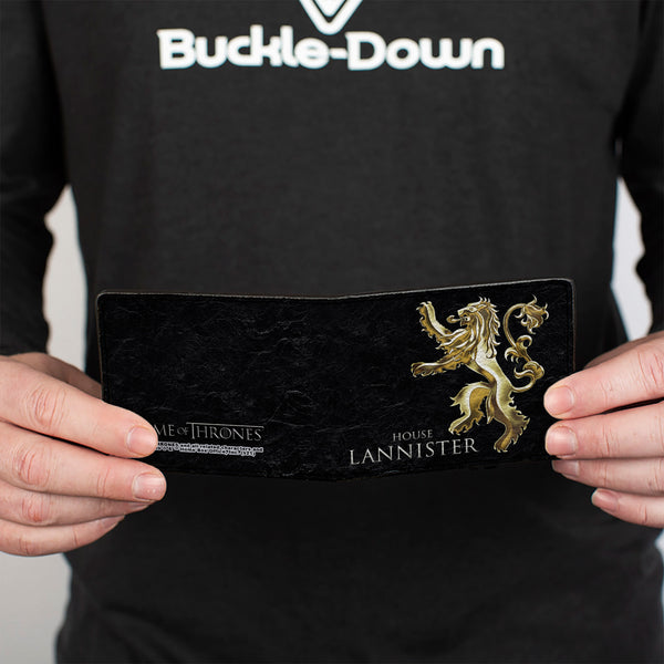 Buckle-Down Bi-Fold Wallet - Game Of Thrones HOUSE LANNISTER Rampant Lion Sigil Black Golds