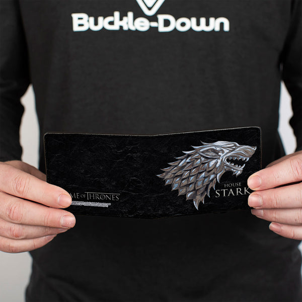 Buckle-Down Bi-Fold Wallet - Game Of Thrones HOUSE OF STARK Direwolf Sigil Black Silver Grays