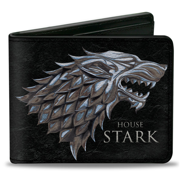 Buckle-Down Bi-Fold Wallet - Game of Thrones HOUSE OF STARK Direwolf Sigil Black Silver Grays