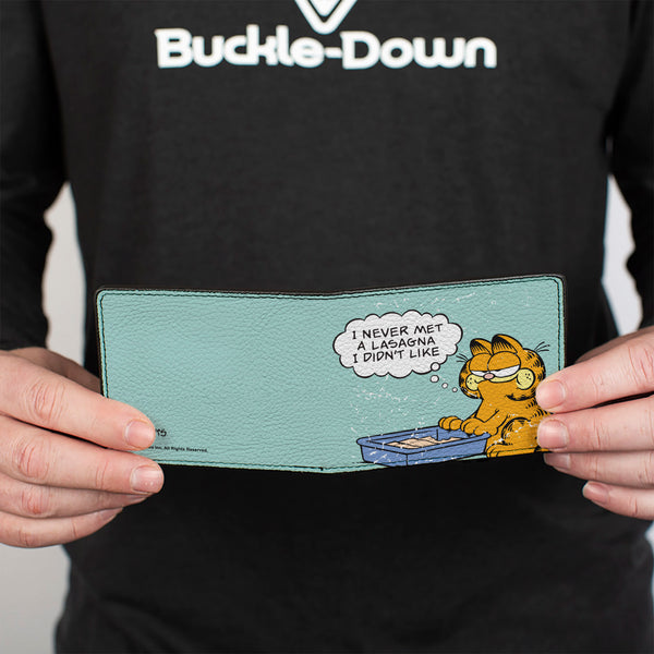 Buckle-Down Bi-Fold Wallet - Garfield NEVER MET A LASAGNA Pose Light Blue